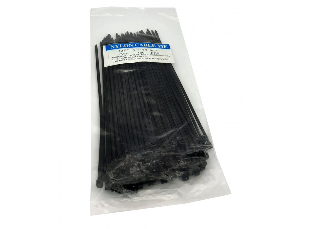 مجموعه 5 عددی بست کمری مشکی 3x150mm بسته100 تایی مجموعه 5 عددی بست کمری مشکی 3x150mm بسته100 تایی