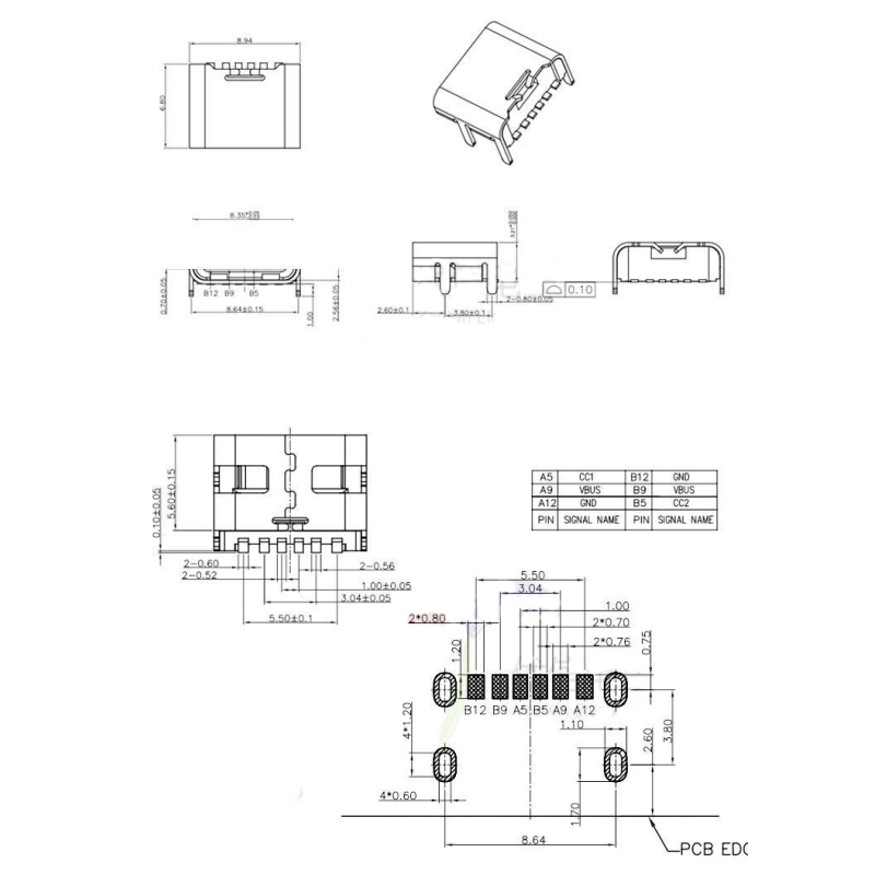 مجموعه 58 عددی کانکتور Type-C مادگی 6pin با هولدر 4 پایه