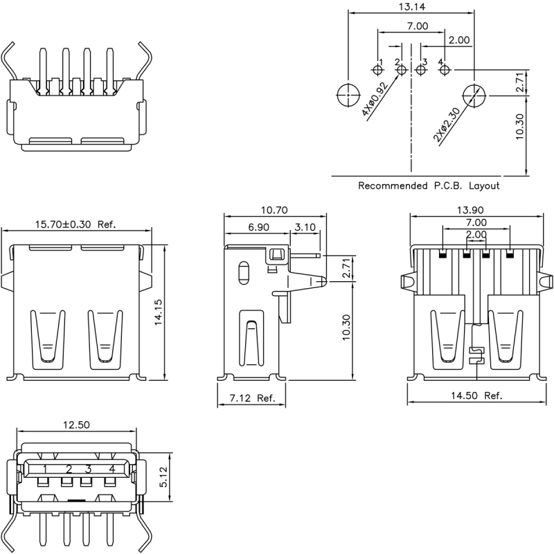 مجموعه 73 عددی کانکتور USB-A مادگی کوتاه 10mm رنگ سفید