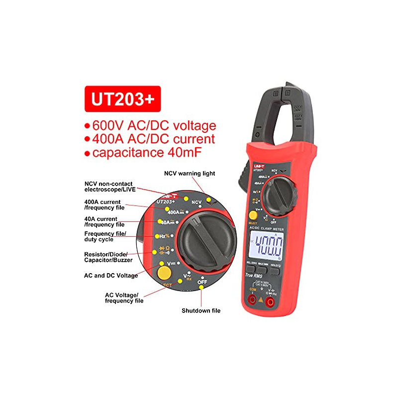 کلمپ متر دیجیتال AC-DC ـ 400 آمپر UNI-T مدل +UT203
