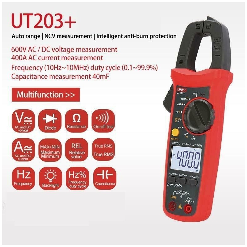 کلمپ متر دیجیتال AC-DC ـ 400 آمپر UNI-T مدل +UT203