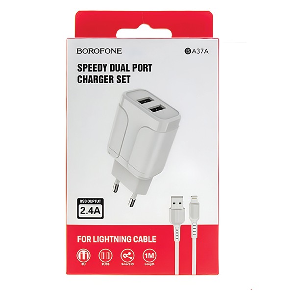 شارژر دیواری بروفون مدل BA37A به همراه کابل لایتنینگ