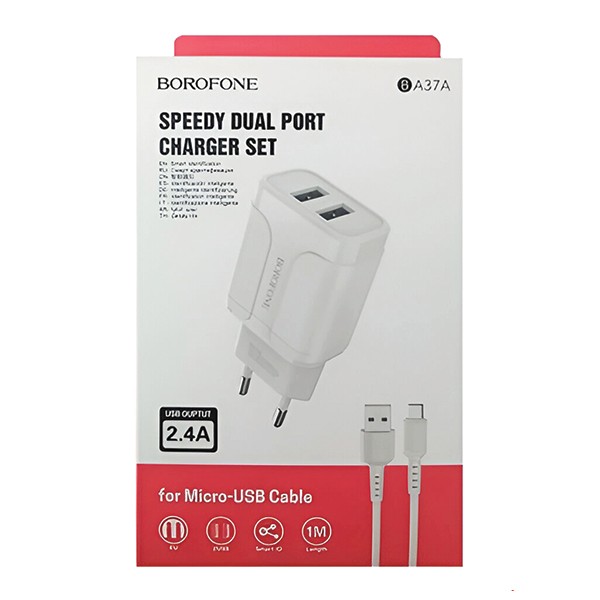 شارژر دیواری بروفون مدل BA37A به همراه کابل تبدیل microUSB