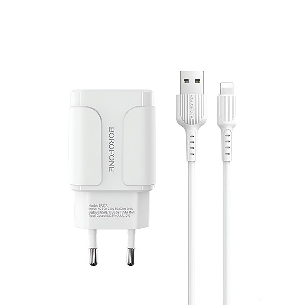 شارژر دیواری بروفون مدل BA37A به همراه کابل لایتنینگ