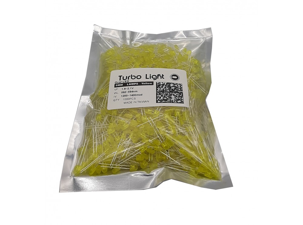 LED اوال 5mm زرد مرغوب تایوانی مارک Turbo Light بسته 1000 تایی LED اوال 5mm زرد مرغوب تایوانی مارک Turbo Light بسته 1000 تایی