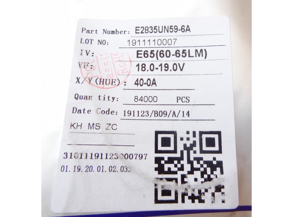 SMD LED پکیج 2835 سفید طبیعی 18V 0.5W 60-65LM کد E2835UN59-6A مارک MLS رول 28000 تایی SMD LED پکیج 2835 سفید طبیعی 18V 0.5W 60-65LM کد E2835UN59-6A مارک MLS رول 28000 تایی