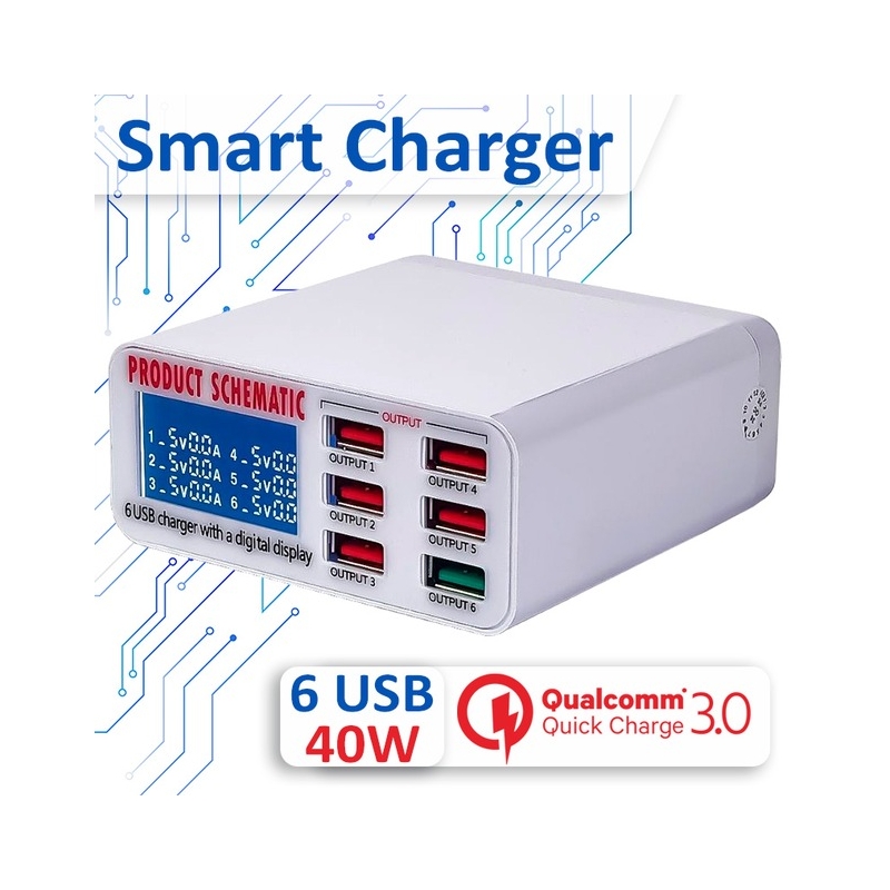 شارژر و تستر USB رومیزی 6 خروجی مدل WLX-896