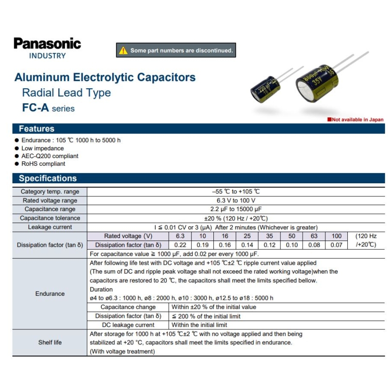 مجموعه 12 عددی خازن الکترولیتی صوتی 2700uF / 10V مالزی مارک PANASONIC