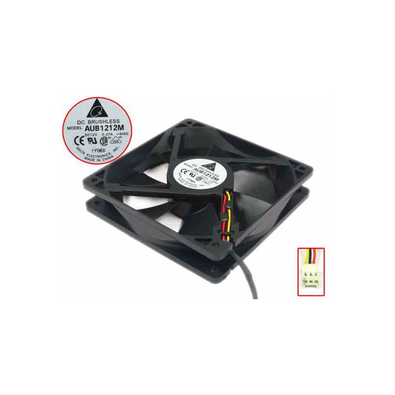 فن 12V سه سیمه سایز 12x12 ضخامت 2.5cm مارک DELTA مدل AUB1212M