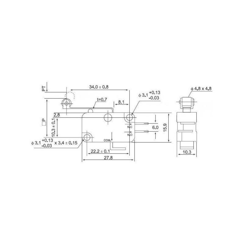 مجموعه 10 عددی میکروسوئیچ 15A 250VAC غلتک دار 28mm مدل V-156-1C25