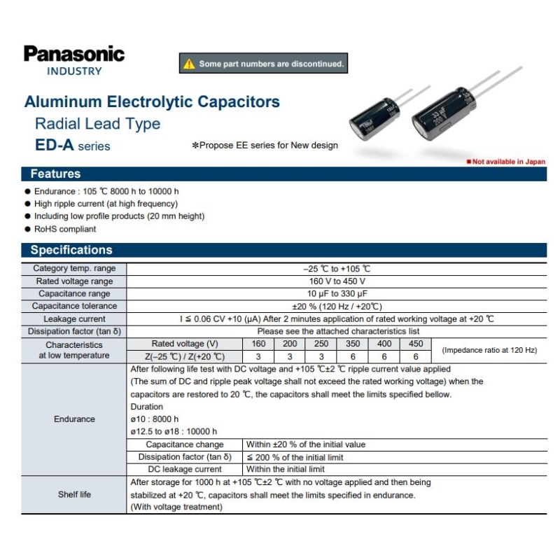 مجموعه 10 عددی خازن الکترولیتی صوتی 82uF / 350V مالزی مارک PANASONIC مجموعه 10 عددی خازن الکترولیتی صوتی 82uF / 350V مالزی مارک PANASONIC