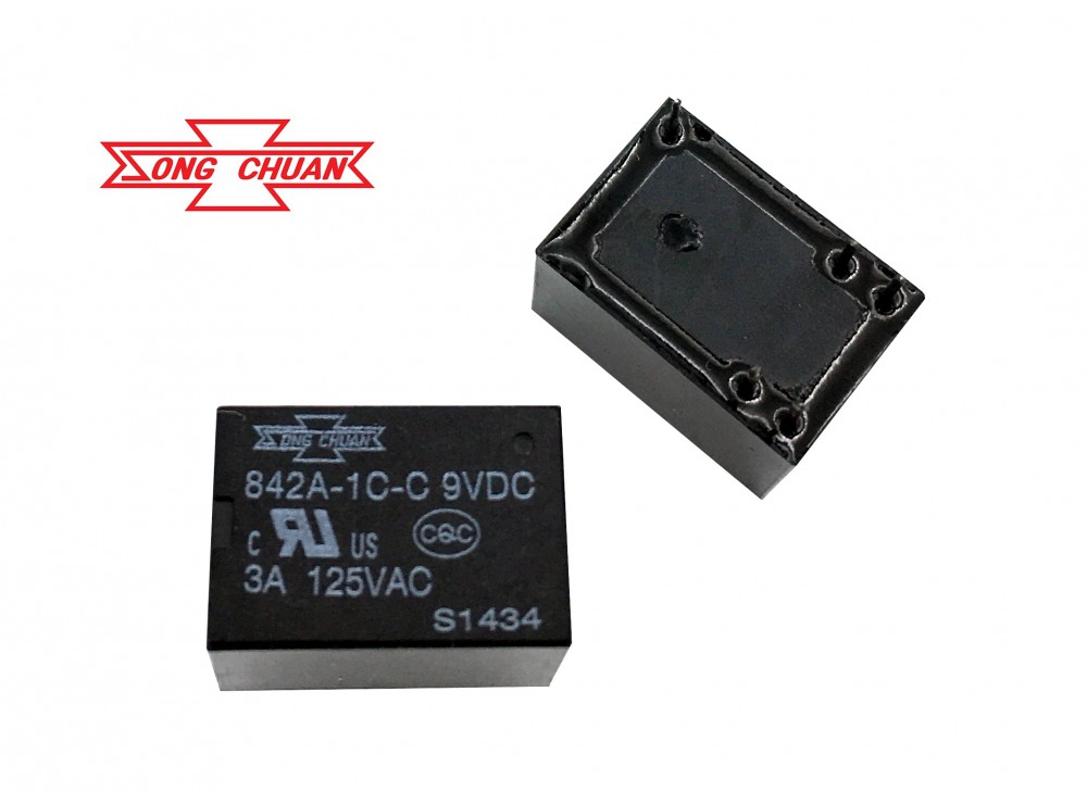 مجموعه 11 عددی رله 9V مینیاتوری 5 پایه بوبین کنار تایوانی مارک SONG CHUAN کد 842A-1C-C