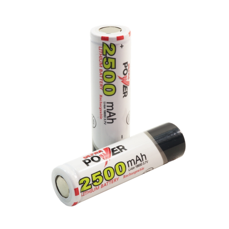 مجموعه 2 عددی باتری لیتیوم یون 3.7v سایز 18650 سرتخت 2500mAh مارک ULTRA POWER مجموعه 2 عددی باتری لیتیوم یون 3.7v سایز 18650 سرتخت 2500mAh مارک ULTRA POWER