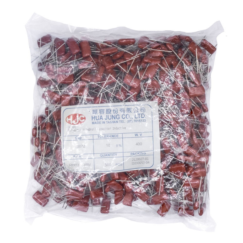 مجموعه 2 عددی خازن پلی استر / 7.2nF / 400V تایوانی مارک HJC بسته500 تایی مجموعه 2 عددی خازن پلی استر / 7.2nF / 400V تایوانی مارک HJC بسته500 تایی