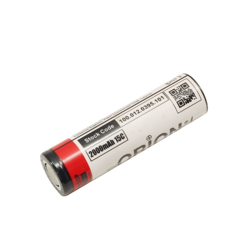 باتری لیتیوم یون 3.7v سایز 18650 سرتخت 2000mAh ضریب جریان 15C مارک ORION