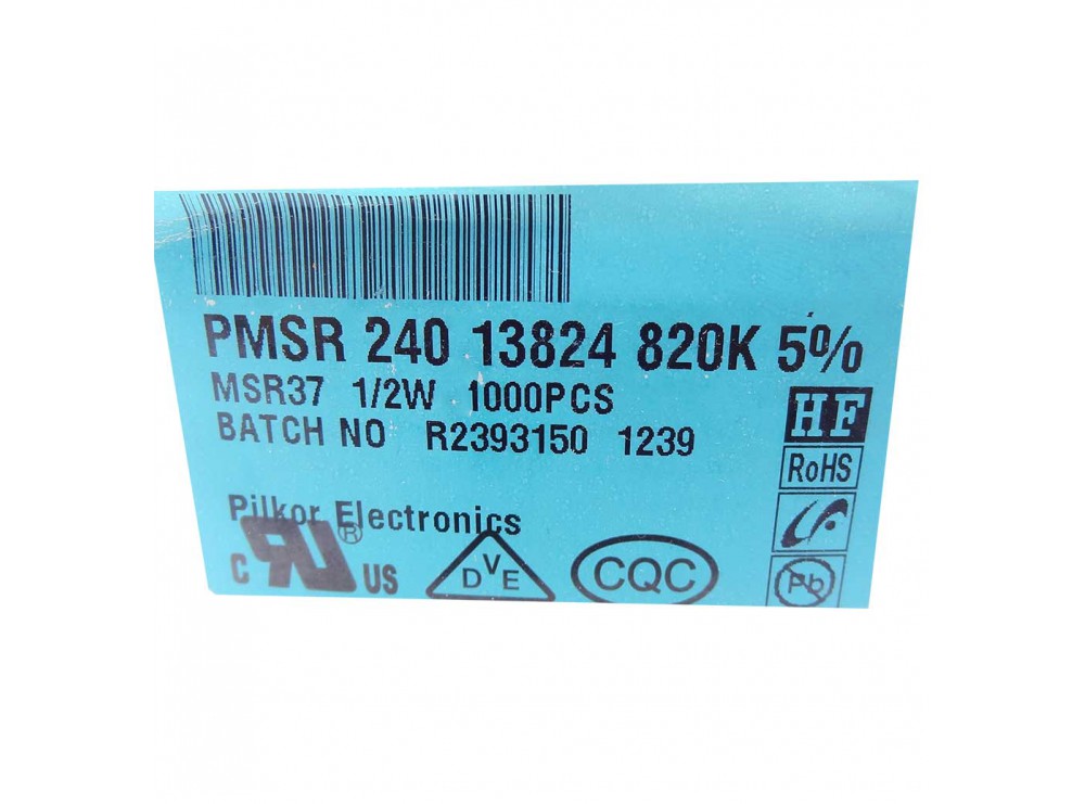 مجموعه 8 عددی مقاومت High Voltage Metal Surge مقدار 820K اهم 1/2W کره ای مارک PILKOR بسته 50 تایی مجموعه 8 عددی مقاومت High Voltage Metal Surge مقدار 820K اهم 1/2W کره ای مارک PILKOR بسته 50 تایی