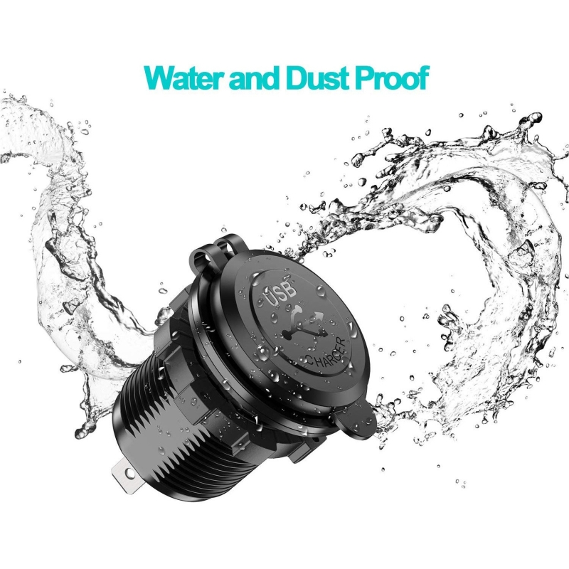 شارژر USB خودرویی روپنلی گرد قرمز دو خروجی فست شارژ QC3.0 با ON/OFF لمسی و نمایشگر ولتاژ