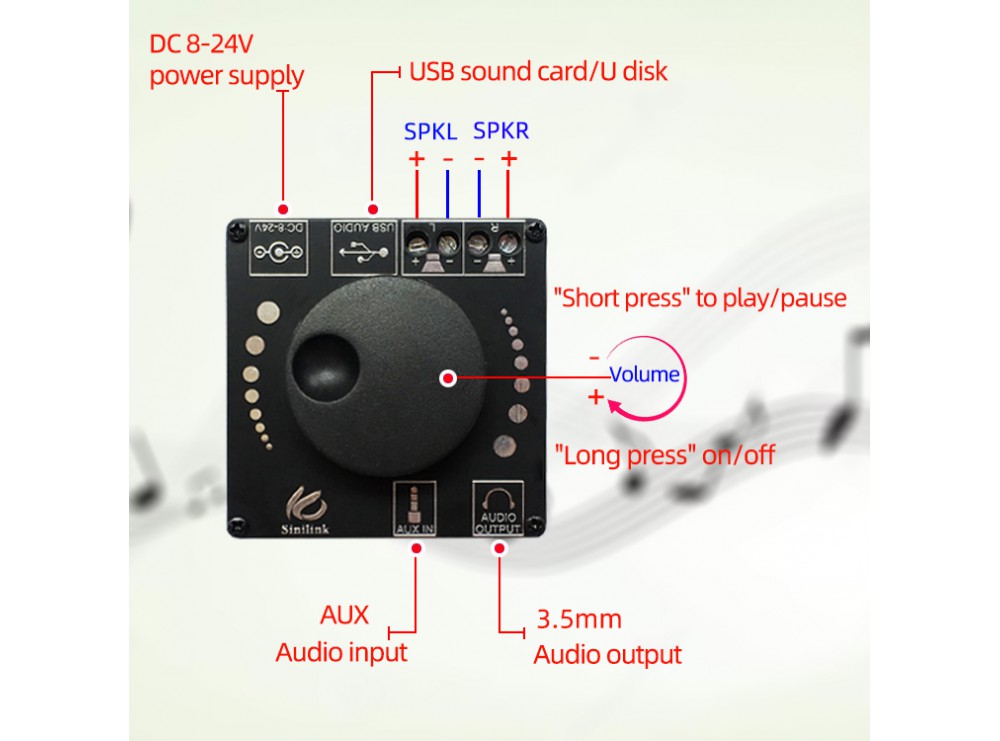 ماژول آمپلی فایر صوتی بلوتوث دار 10W/15W/20W مدل XY-AP15H