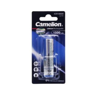 مجموعه 2 عددی باتری لیتیوم یون 3.7v سایز 18650 سرتخت 1500mAh مارک Camelion