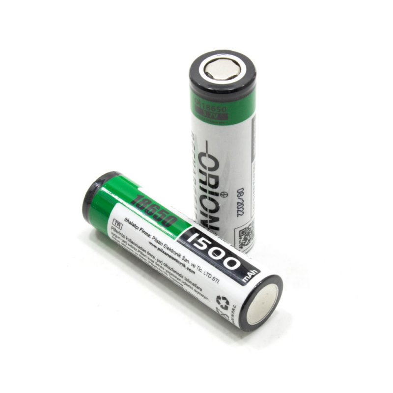 مجموعه 2 عددی باتری لیتیوم یون 3.7v سایز 18650 سرتخت 1500mAh مارک ORION مجموعه 2 عددی باتری لیتیوم یون 3.7v سایز 18650 سرتخت 1500mAh مارک ORION