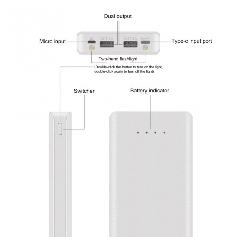 کیس پاوربانک 20000mAh با ورودی Type-C و micro USB و دو خروجی USB مدل W8