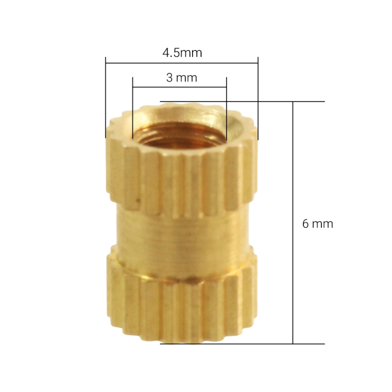 مجموعه 24 عددی مهره برنجی آج دار اینسرتی M3 طول 6mm