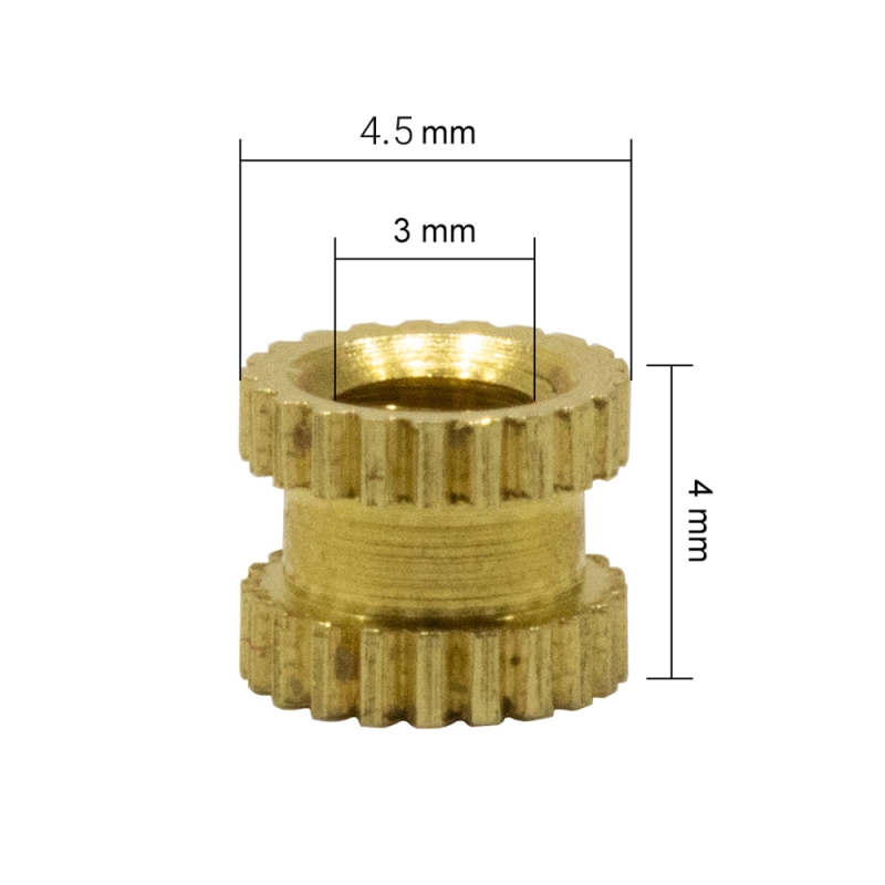 مجموعه 25 عددی مهره برنجی آج دار اینسرتی M3 طول 4mm