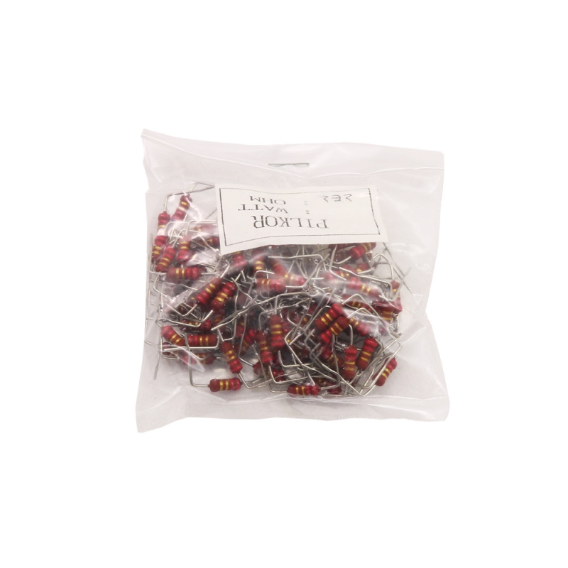 مجموعه 4 عددی مقاومت متال فیلم 2.2 اهم خم 1/2W کره ای مارک PILKOR سری PR02 بسته100 تایی مجموعه 4 عددی مقاومت متال فیلم 2.2 اهم خم 1/2W کره ای مارک PILKOR سری PR02 بسته100 تایی