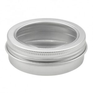 مجموعه 6 عددی قوطی فلزی نقره ای با درب شیشه ای 60ml سایز 68x25mm