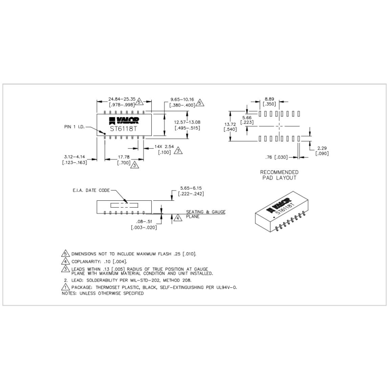 مجموعه 6 عددی تراشه ترنسفورمر ST6118T مارک Valor