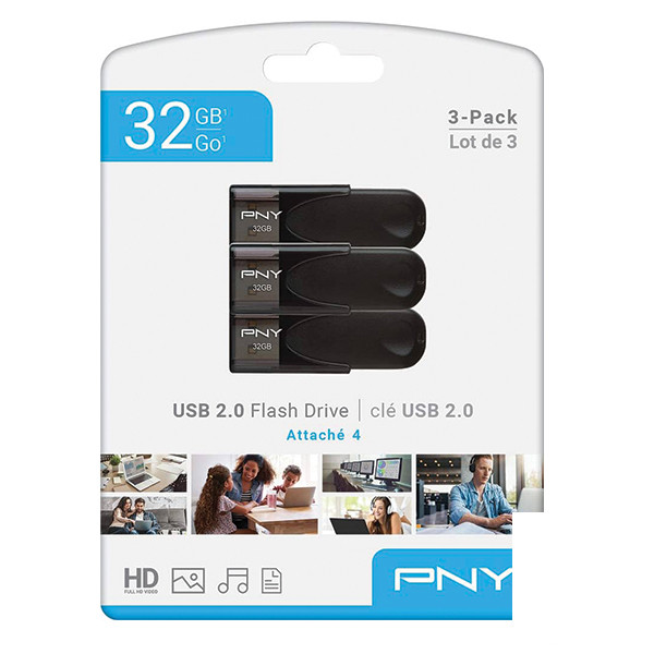 فلش مموری پی ان وای مدل Attache 4 USB 2.0 ظرفیت 32 گیگابایت بسته 3 عددی