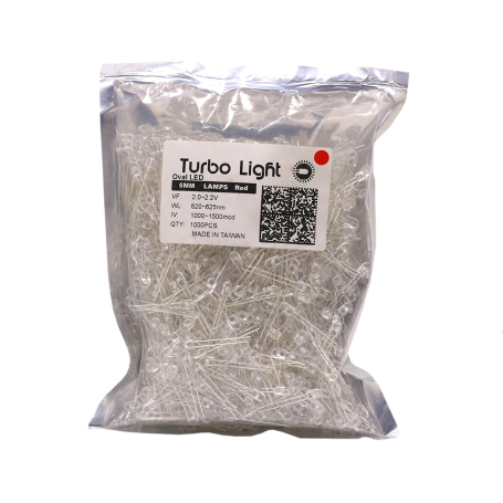 LED اوال 5mm قرمز شفاف مرغوب تایوانی مارک Turbo Light بسته 1000 تایی LED اوال 5mm قرمز شفاف مرغوب تایوانی مارک Turbo Light بسته 1000 تایی