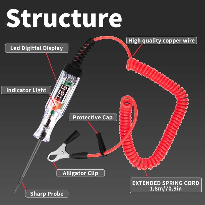 تستر ولتاژ خودرویی 120-5 ولت DC دارای پراب نوک تیز مدل CBD2502