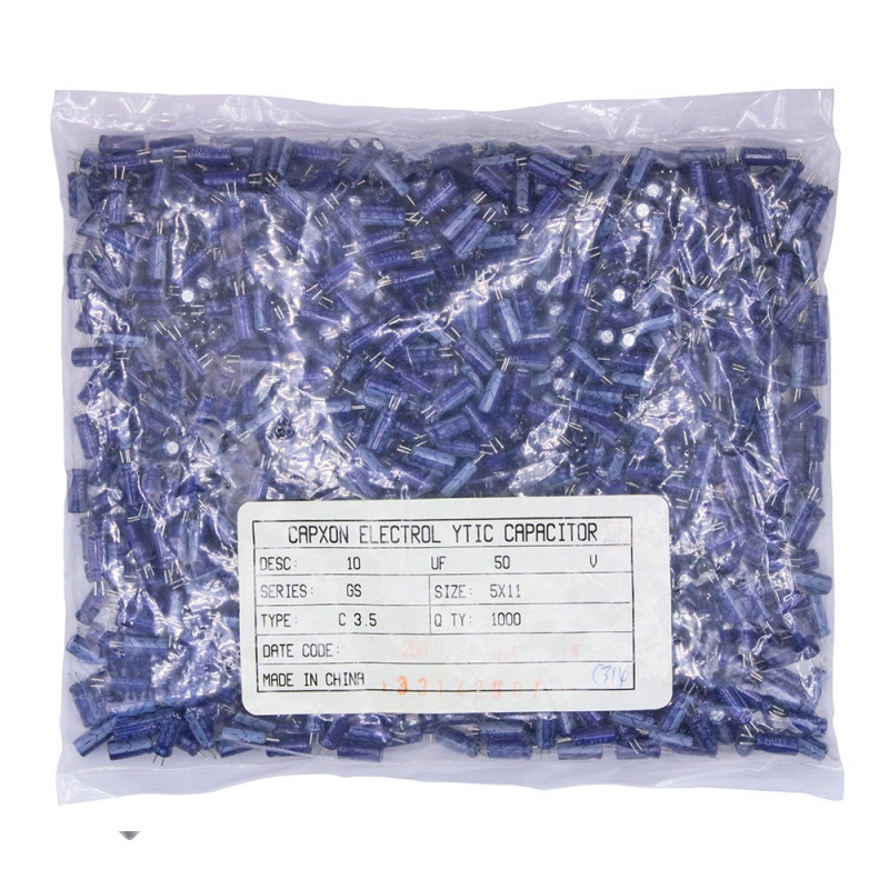 خازن الکترولیتی 10uF / 50V مارک CAPXON بسته1000 تایی
