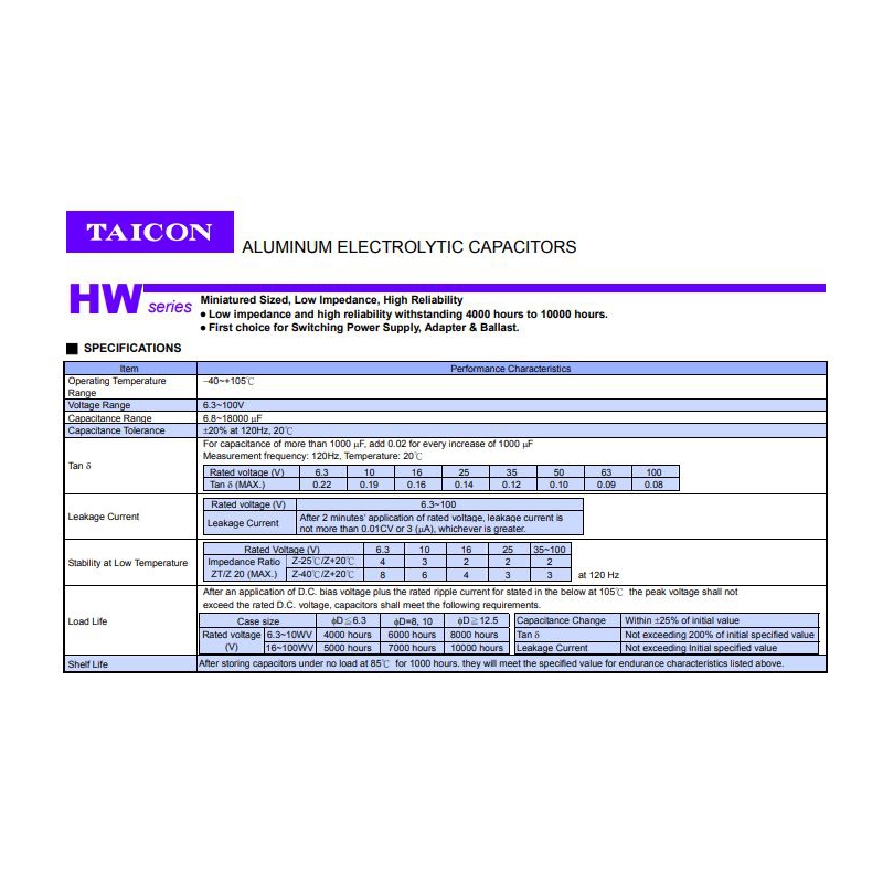 مجموعه 17 عددی خازن الکترولیتی امپدانس پایین 2200uF / 10V تایوانی مارک TAICON سری HW طول عمر 10000Hrs