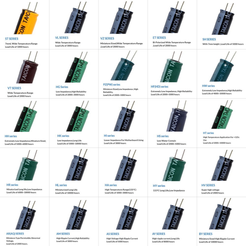 مجموعه 37 عددی خازن الکترولیتی 10uF / 50V تایوانی مارک TAICON سری VT