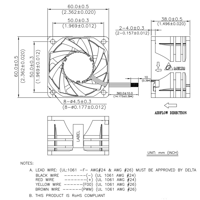 جت فن 12V-3.3A سایز 6X6X3.8cm مدل PFM0612XHE-SM02 مارک DELTA