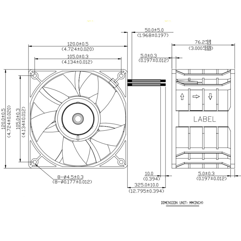 فن دوبل 48V سایز 12x12 ضخامت 7.6cm تایوانی مدل GFB1248VHW مارک DELTA
