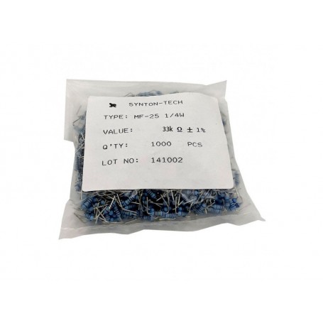 مجموعه 2 عددی مقاومت 33k اهم 1% خم 0.25w بسته1000 تایی مجموعه 2 عددی مقاومت 33k اهم 1% خم 0.25w بسته1000 تایی