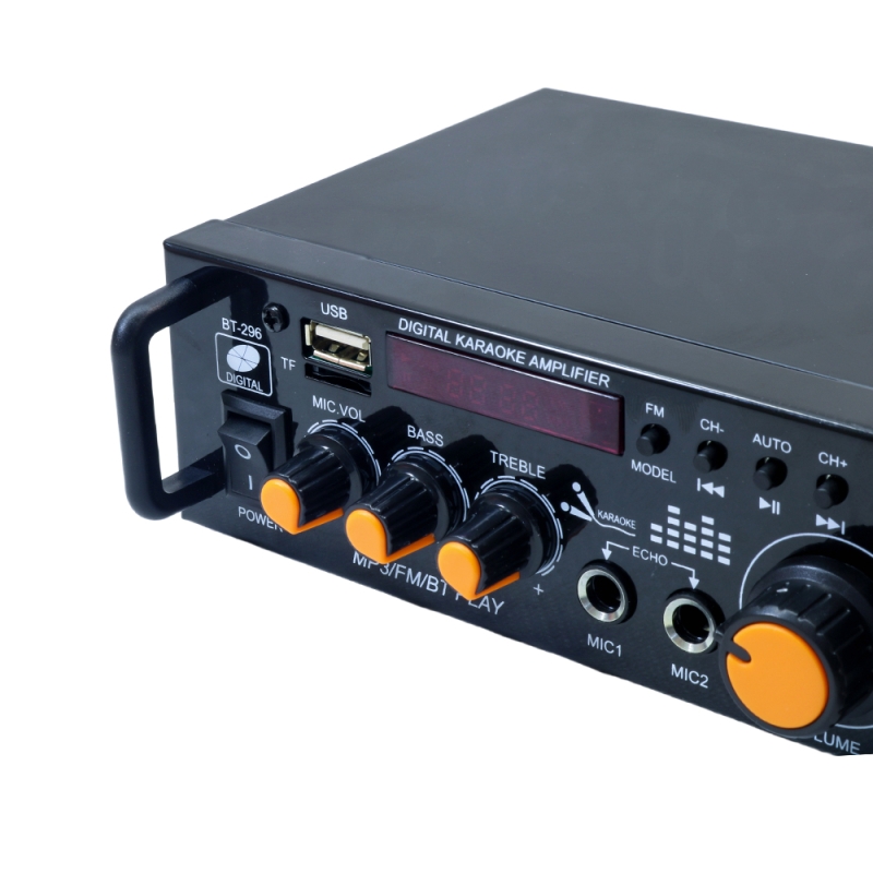 آمپلی فایر بلوتوثی دوبل 600W استریو با دو ورودی میکروفن مدل BT-296