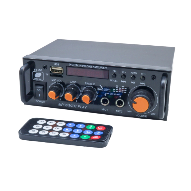 آمپلی فایر بلوتوثی دوبل 600W استریو با دو ورودی میکروفن مدل BT-296