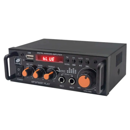 آمپلی فایر بلوتوثی دوبل 600W استریو با دو ورودی میکروفن مدل BT-296