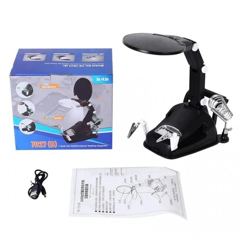 گیره مونتاژ ذره بین دار به همراه پایه هویه و نگهدارنده سیم لحیم مدل TH-7027 گیره مونتاژ ذره بین دار به همراه پایه هویه و نگهدارنده سیم لحیم مدل TH-7027