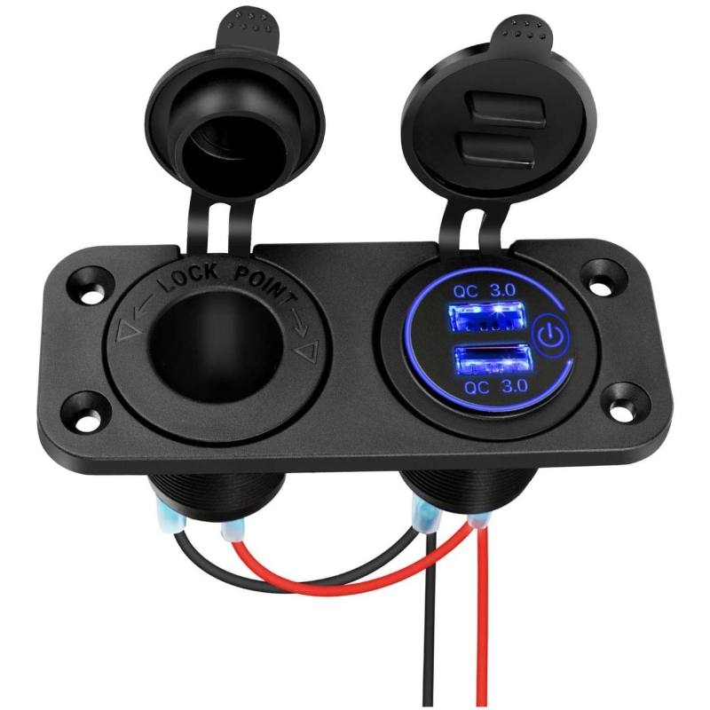 شارژر USB خودرویی روپنلی دوبل فندکی و دو خروجی فست شارژ QC3.0 با ON/OFF لمسی شارژر USB خودرویی روپنلی دوبل فندکی و دو خروجی فست شارژ QC3.0 با ON/OFF لمسی