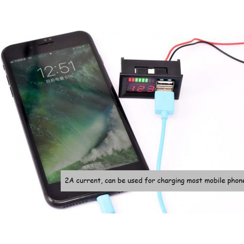 ماژول نمایشگر سطح شارژ باترى روپنلی 30V با قابلیت تعیین تعداد سلول باتری دارای 2 خروجی USB