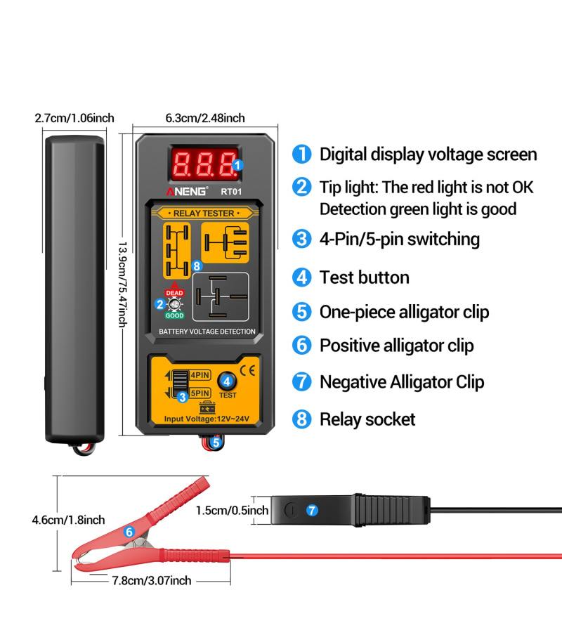 تستر رله خودرو 12-24 ولت آننگ ANENG مدل RT01 تستر رله خودرو 12-24 ولت آننگ ANENG مدل RT01
